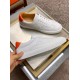Hermes Quicker Sneakers In White/Orange Calfskin