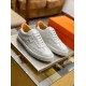 Hermes Quicker Sneakers In White/Orange Calfskin