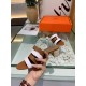 Hermes Amica 5mm Sandals In Brown/White Calfskin