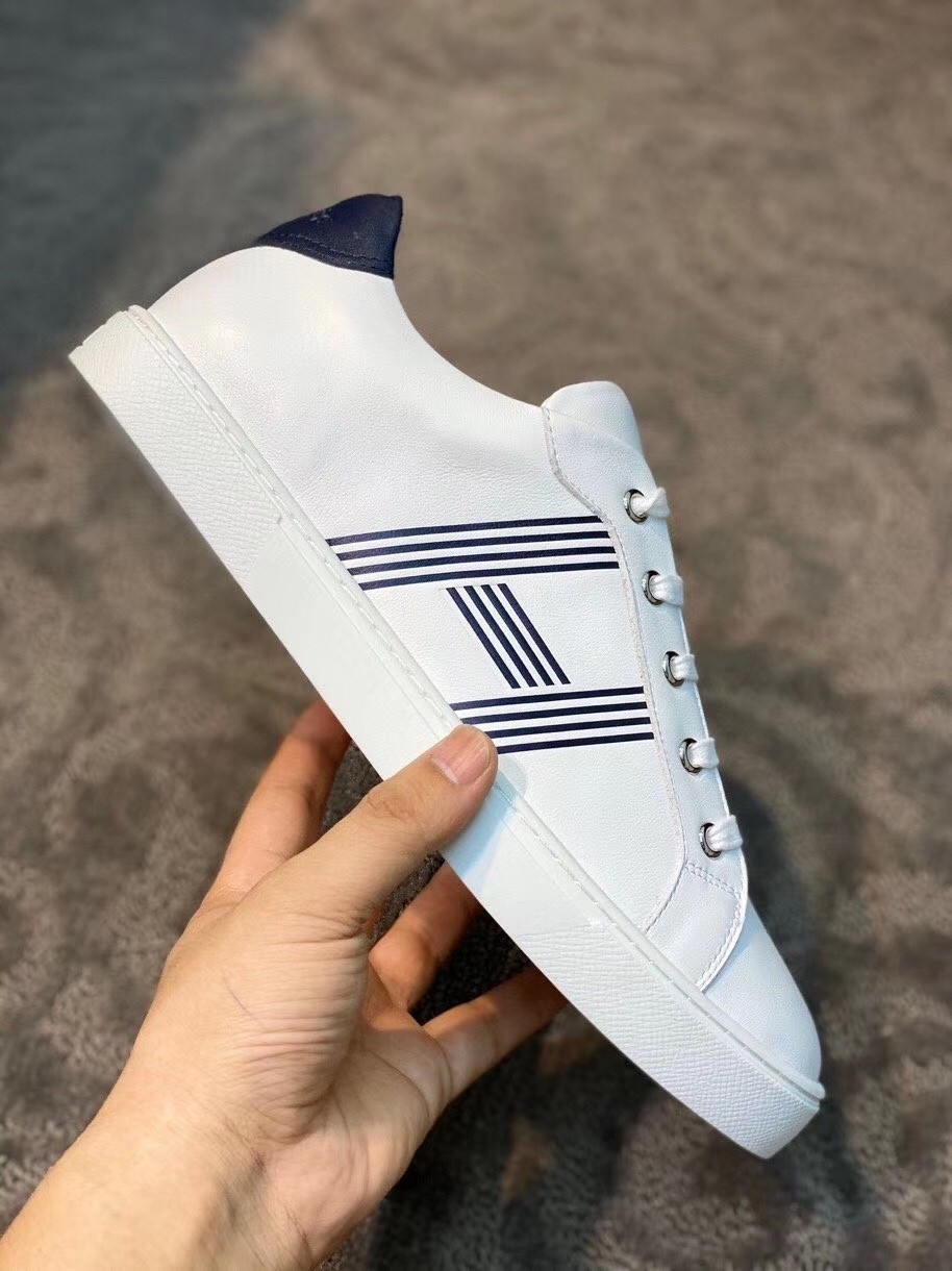 Hermes Avantage Sneakers In White/Blue Calfskin