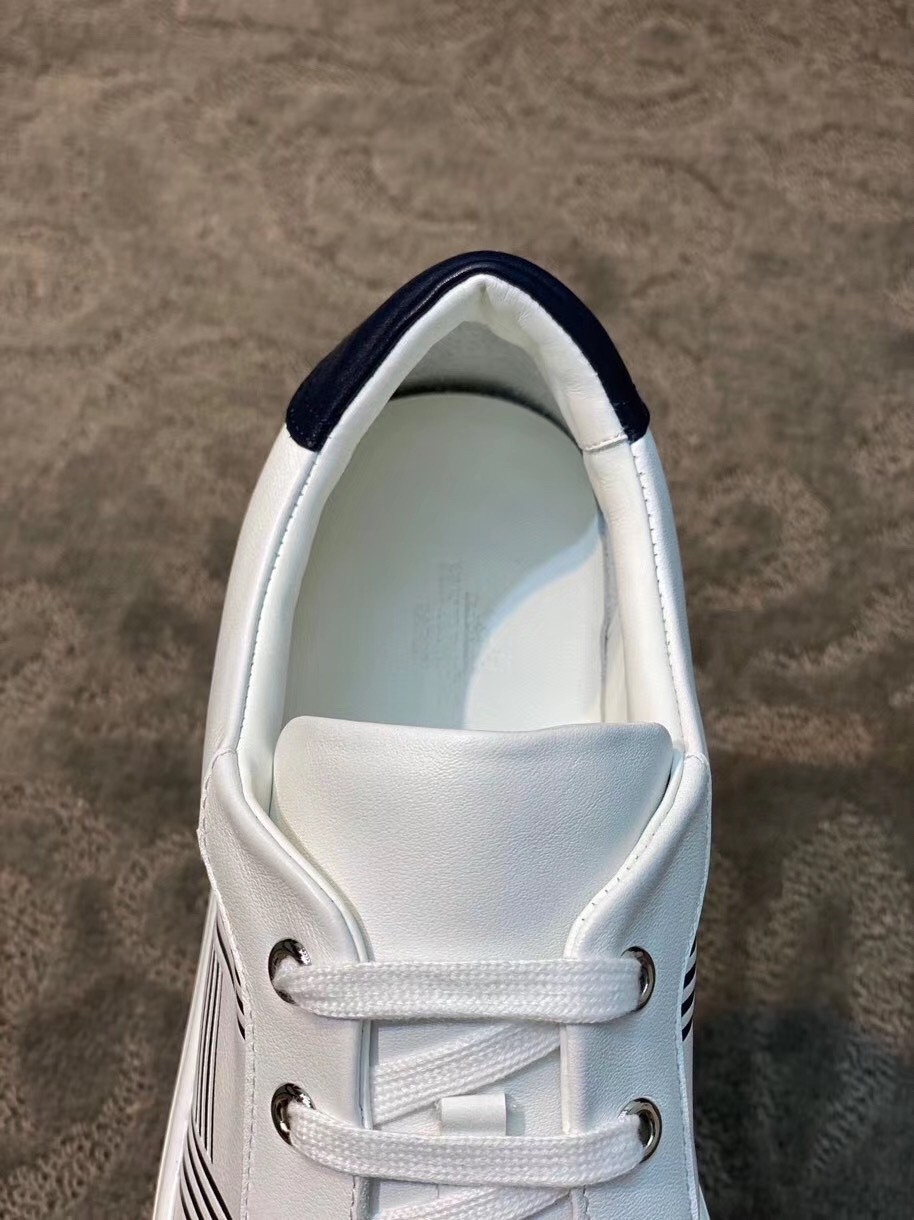 Hermes Avantage Sneakers In White/Blue Calfskin