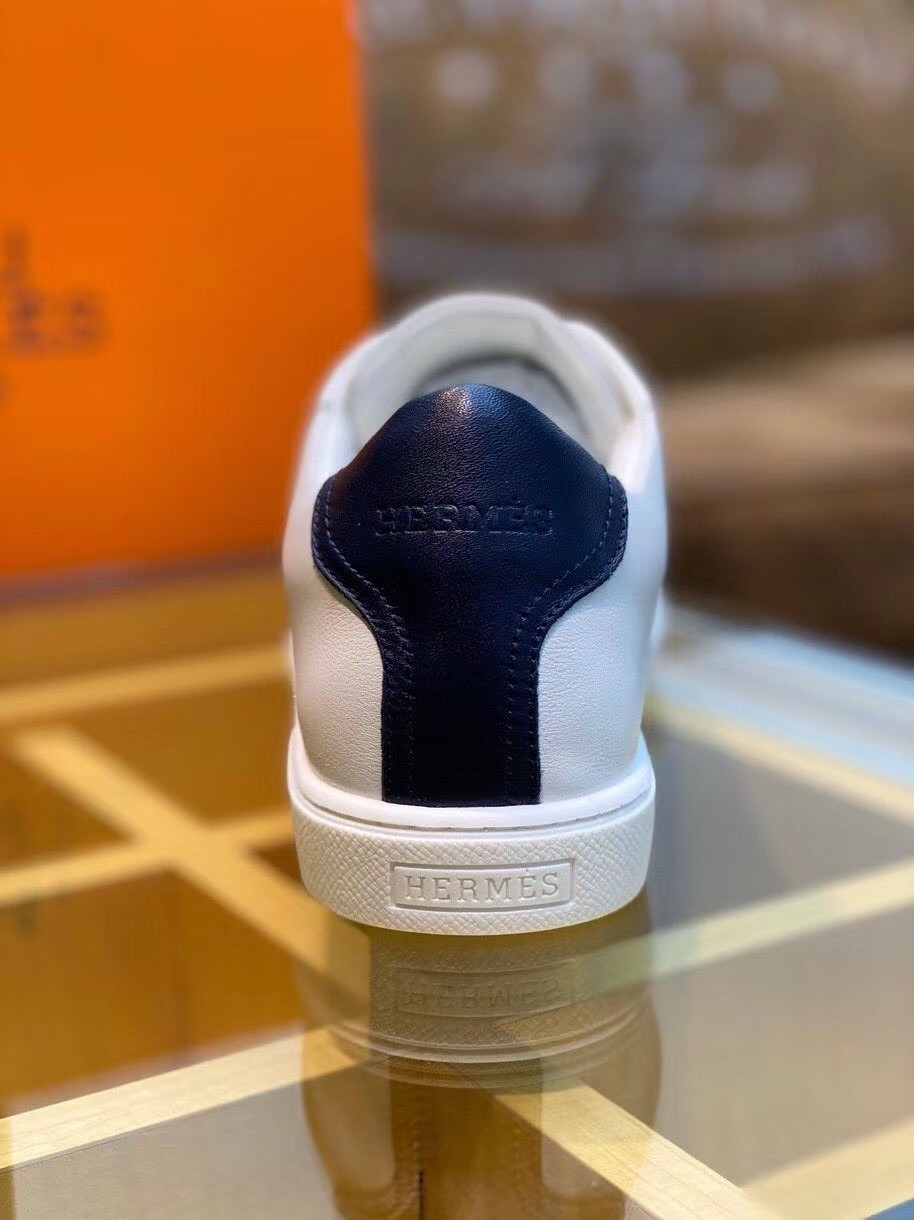 Hermes Avantage Sneakers In White/Blue Calfskin