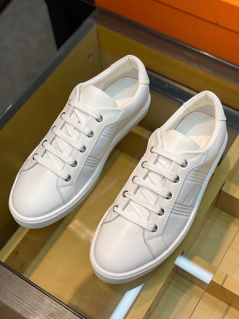 Hermes Avantage Sneakers In White Calfskin
