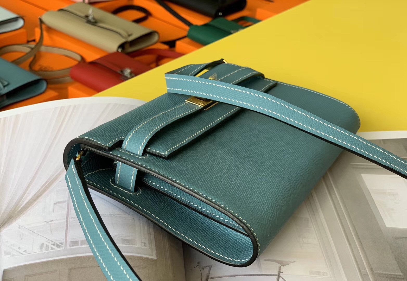 Hermes Kelly Classique To Go Wallet In Blue Jean Epsom Calfskin