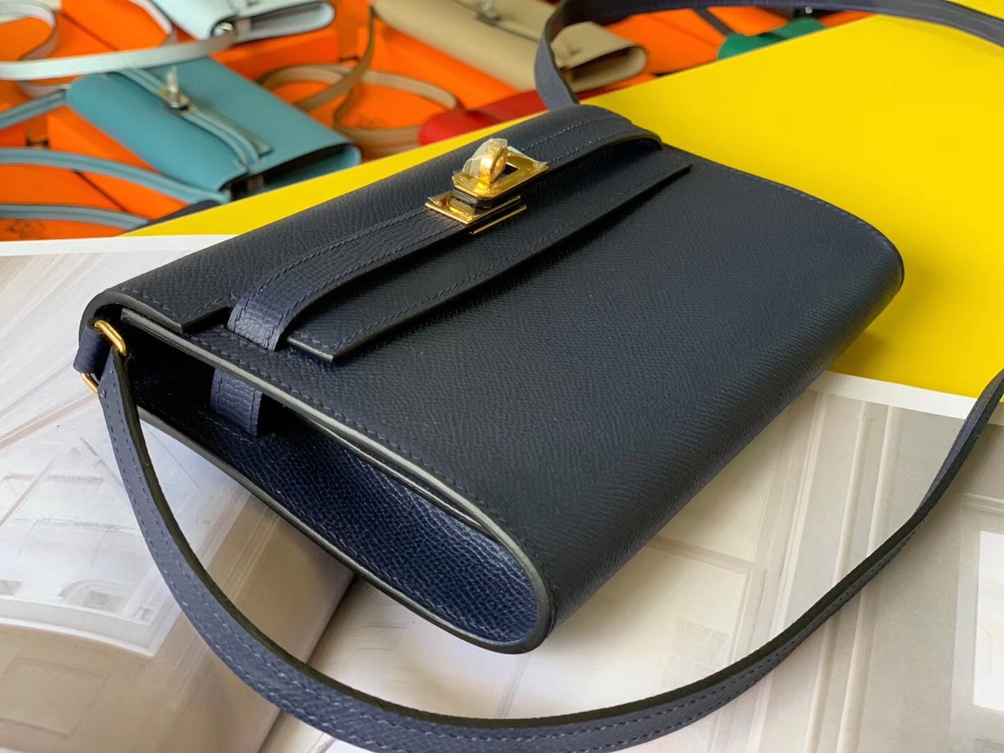 Hermes Kelly Classique To Go Wallet In Dark Blue Epsom Calfskin