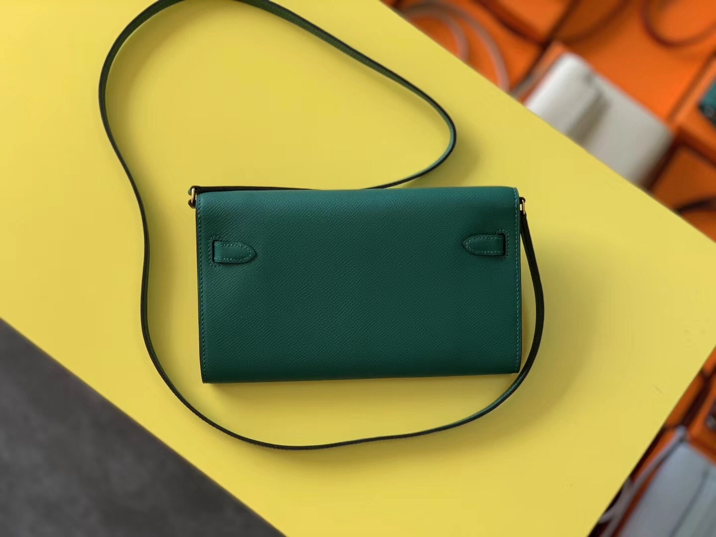 Hermes Kelly Classique To Go Wallet In Malachite Epsom Calfskin