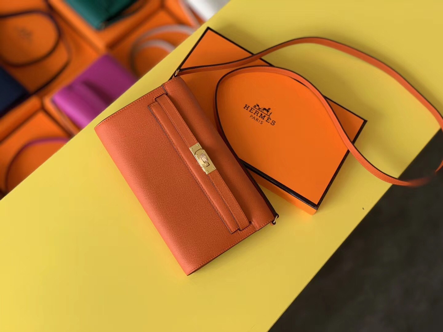 Hermes Kelly Classique To Go Wallet In Orange Epsom Calfskin