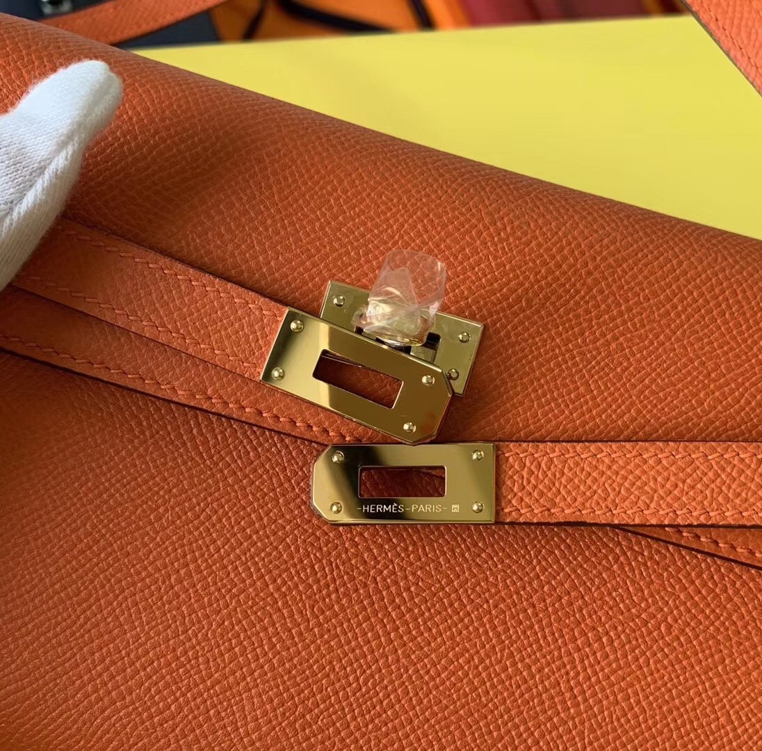 Hermes Kelly Classique To Go Wallet In Orange Epsom Calfskin