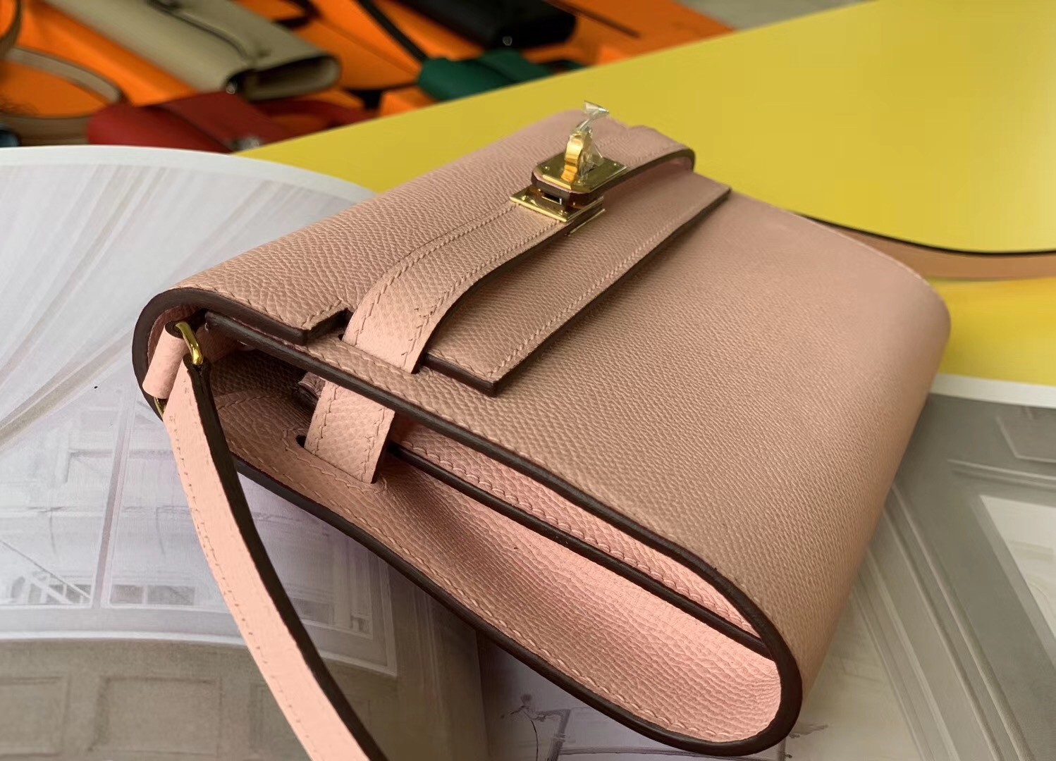 Hermes Kelly Classique To Go Wallet In Pink Epsom Calfskin