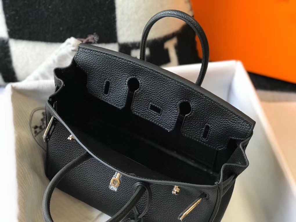 Hermes Birkin 25cm Bag In Black Clemence Leather