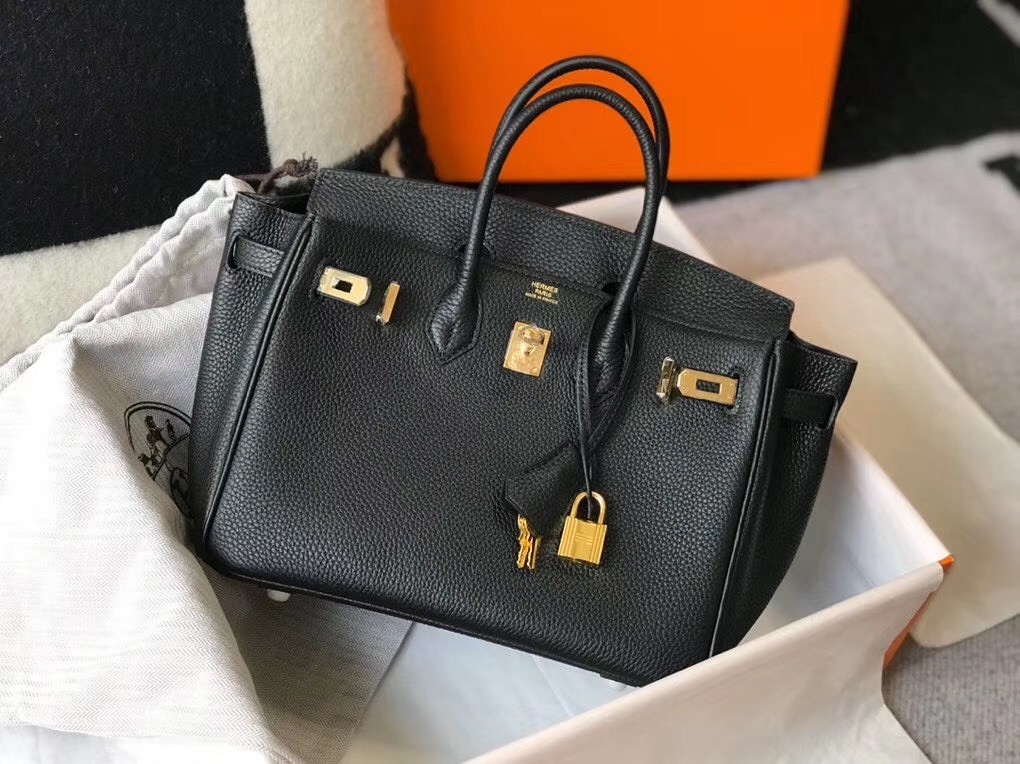 Hermes Birkin 25cm Bag In Black Clemence Leather