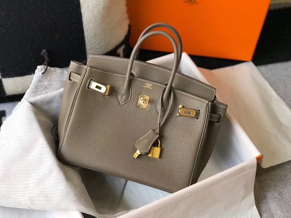 Hermes Birkin 25cm Bag In Taupe Clemence Leather