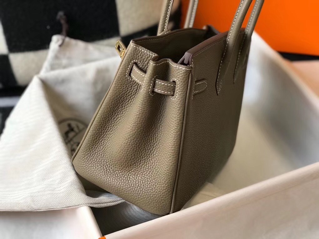 Hermes Birkin 25cm Bag In Taupe Clemence Leather