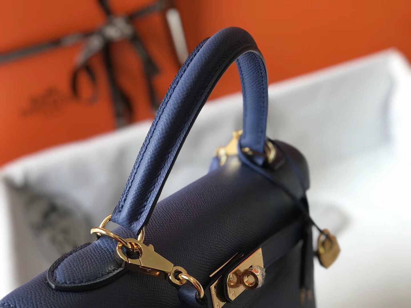 Hermes Kelly 28cm Sellier Handmade Bag In Bleu Saphir Epsom Leather