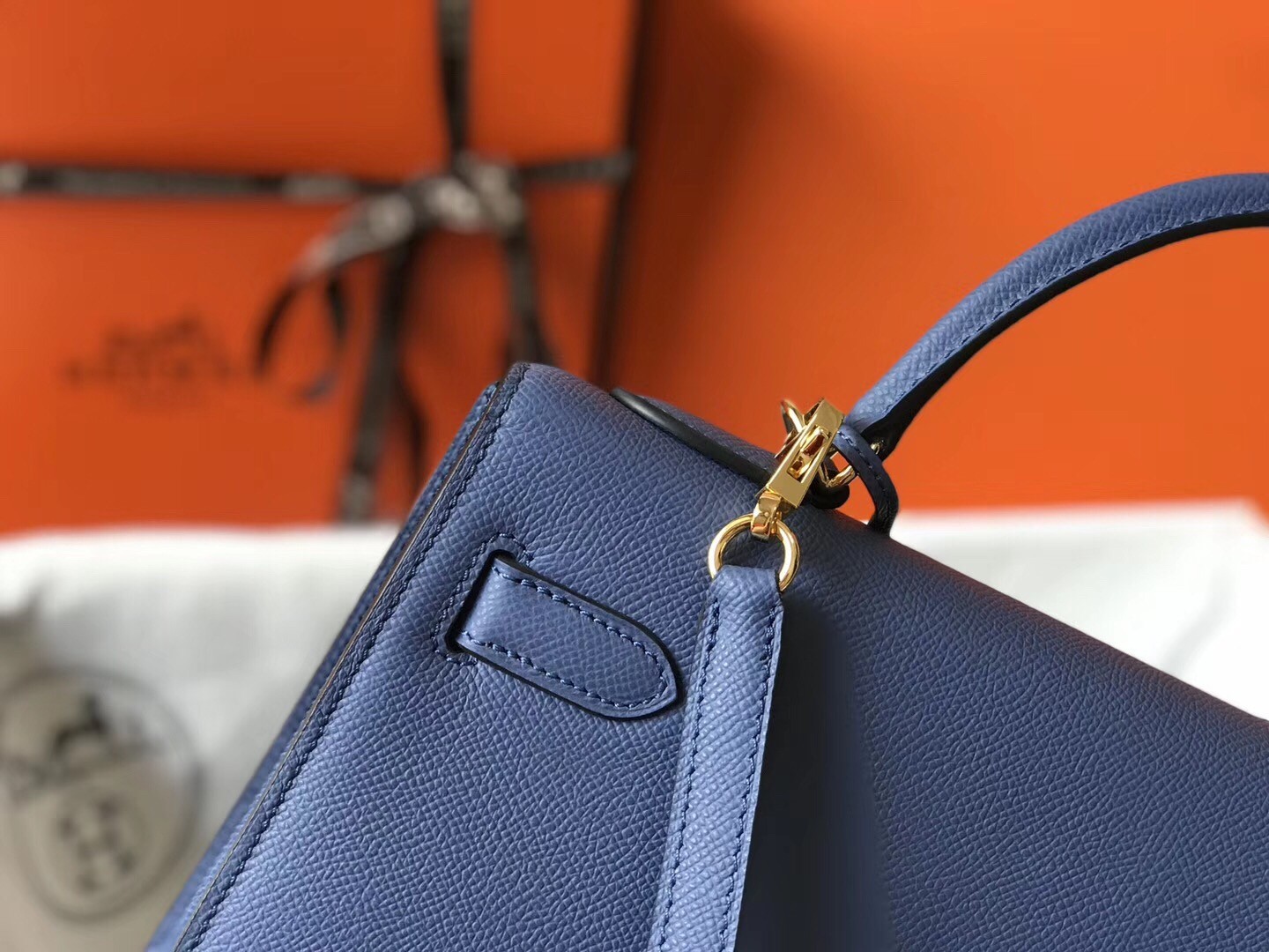 Hermes Kelly 28cm Sellier Handmade Bag In Bleu Saphir Epsom Leather