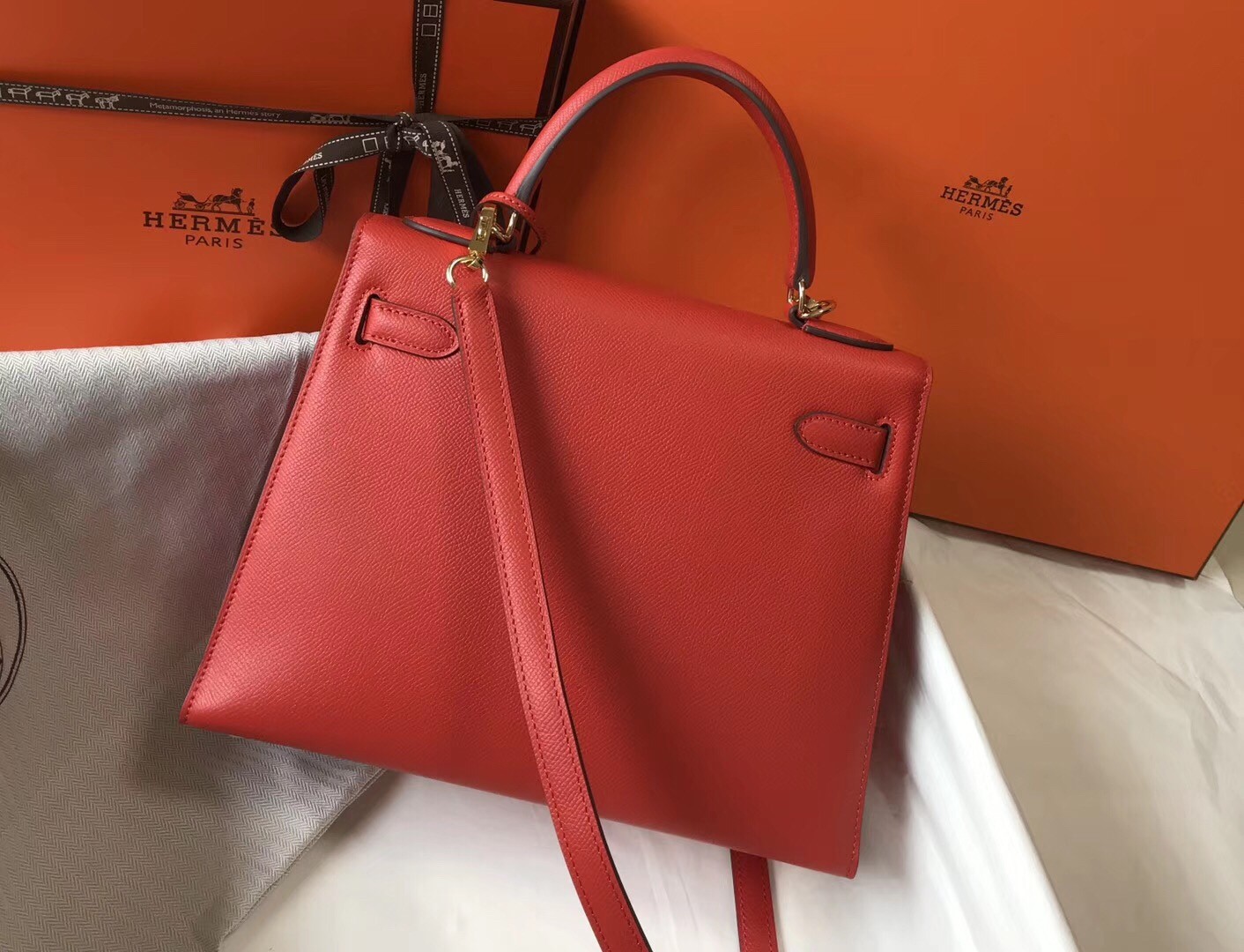 Hermes Kelly 28cm Sellier Bag In Red Epsom Leather