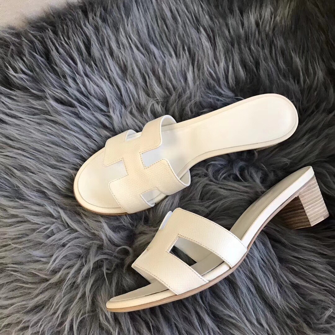 Hermes White Epsom Oasis Sandals