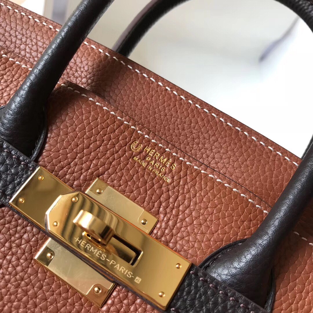 Hermes Bi-Color Birkin 30cm Bag In Brown/Black Clemence Leather