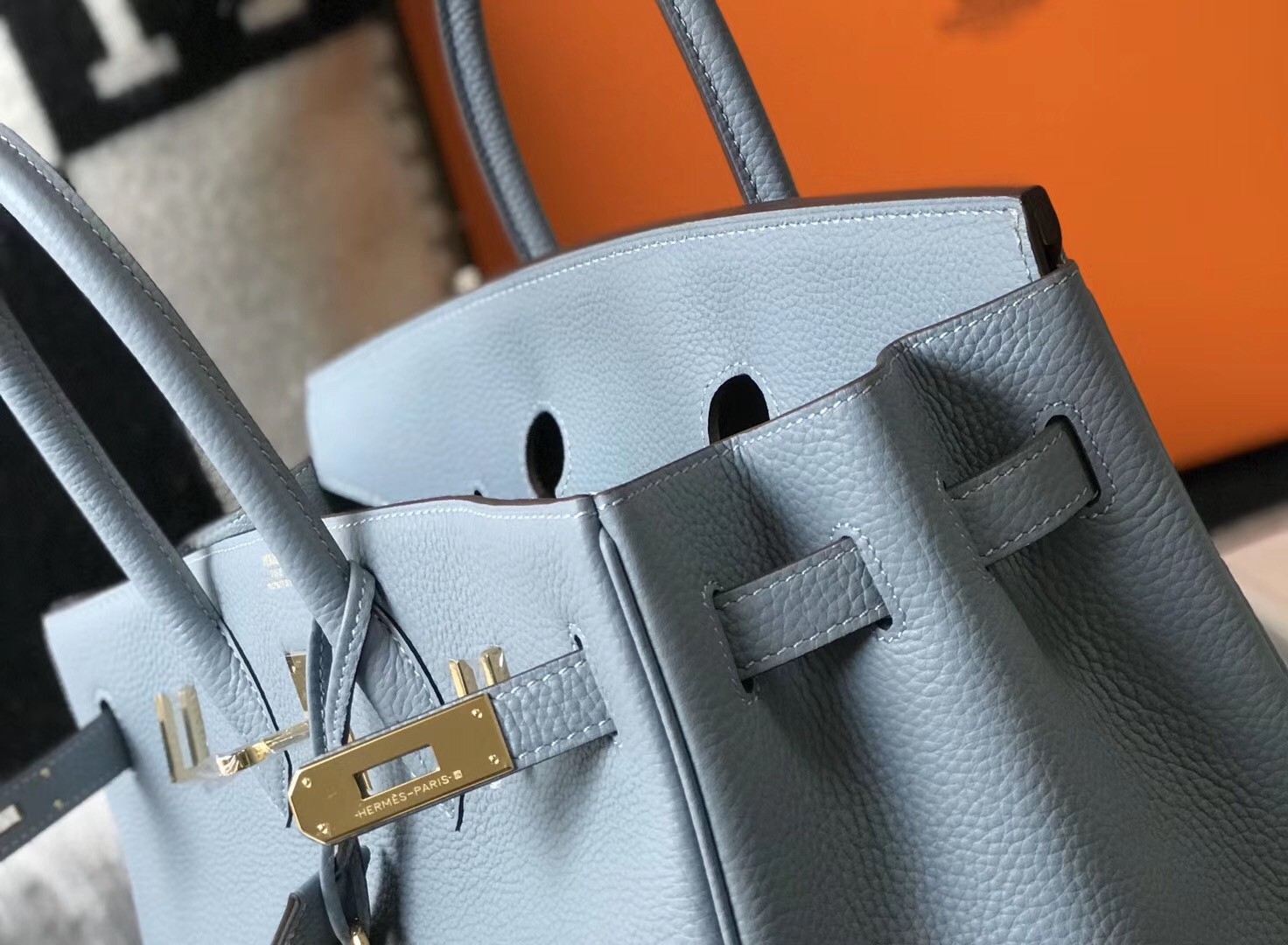 Hermes Birkin 30cm Bag In Blue Lin Clemence Leather