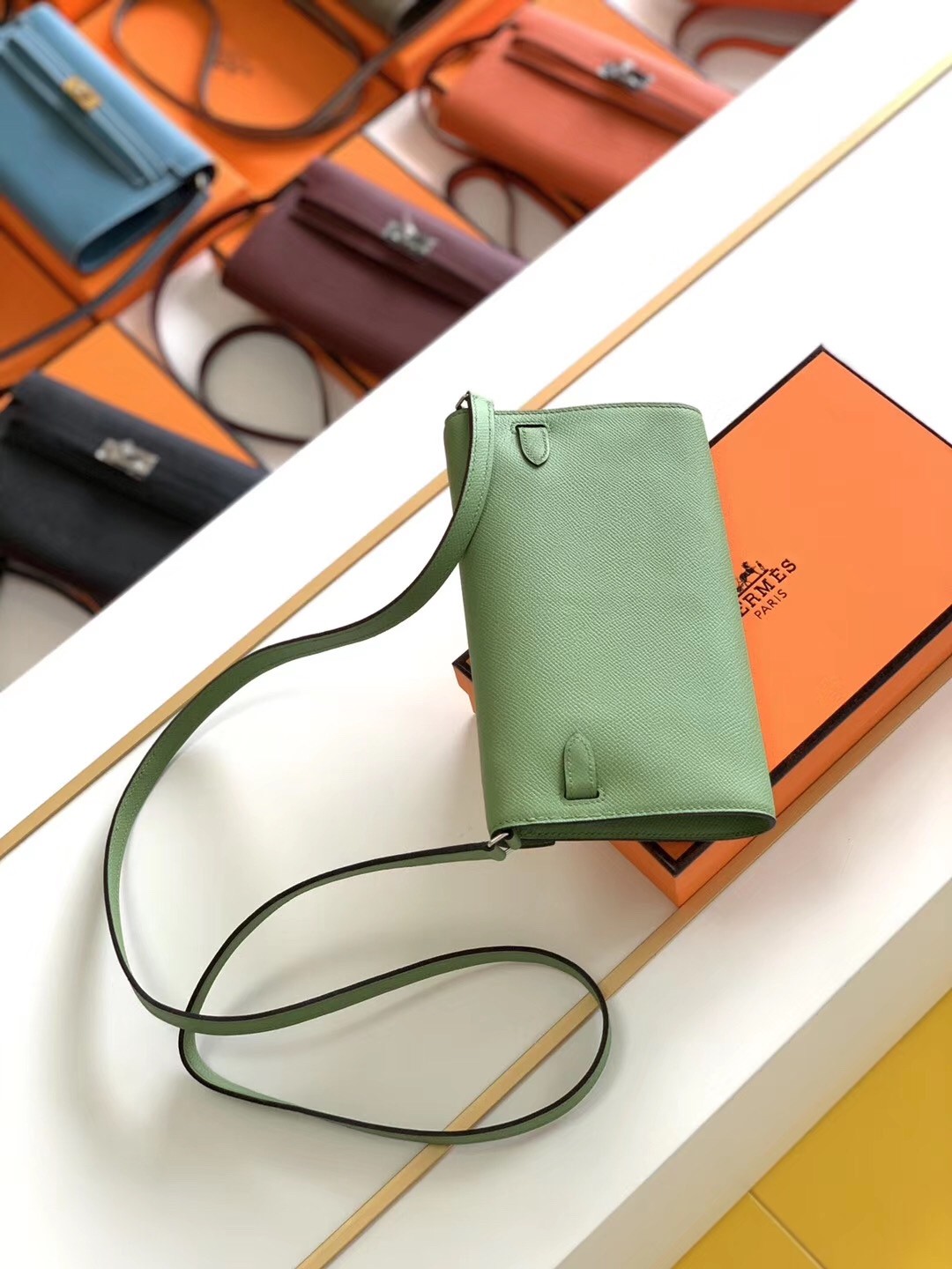 Hermes Kelly Classique To Go Wallet In Vert Criquet Epsom Calfskin