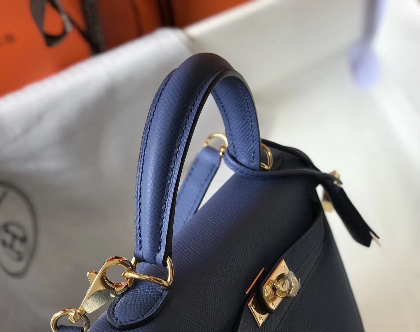 Hermes Kelly 25cm Sellier Handmade Bag In Bleu Saphir Epsom Leather