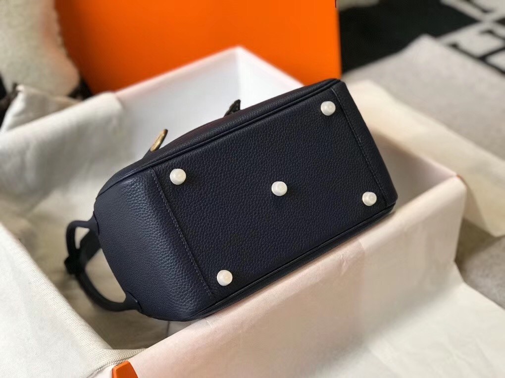Hermes Lindy 26cm Bag In Navy Blue Clemence With GHW