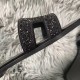 Hermes Oran Sandals In Black Suede With Black Crystal