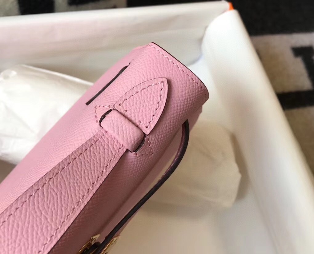 Hermes Kelly Pochette Bag In Mauve Sylvestre Epsom Leather