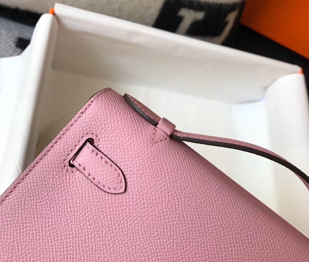 Hermes Kelly Pochette Bag In Mauve Sylvestre Epsom Leather