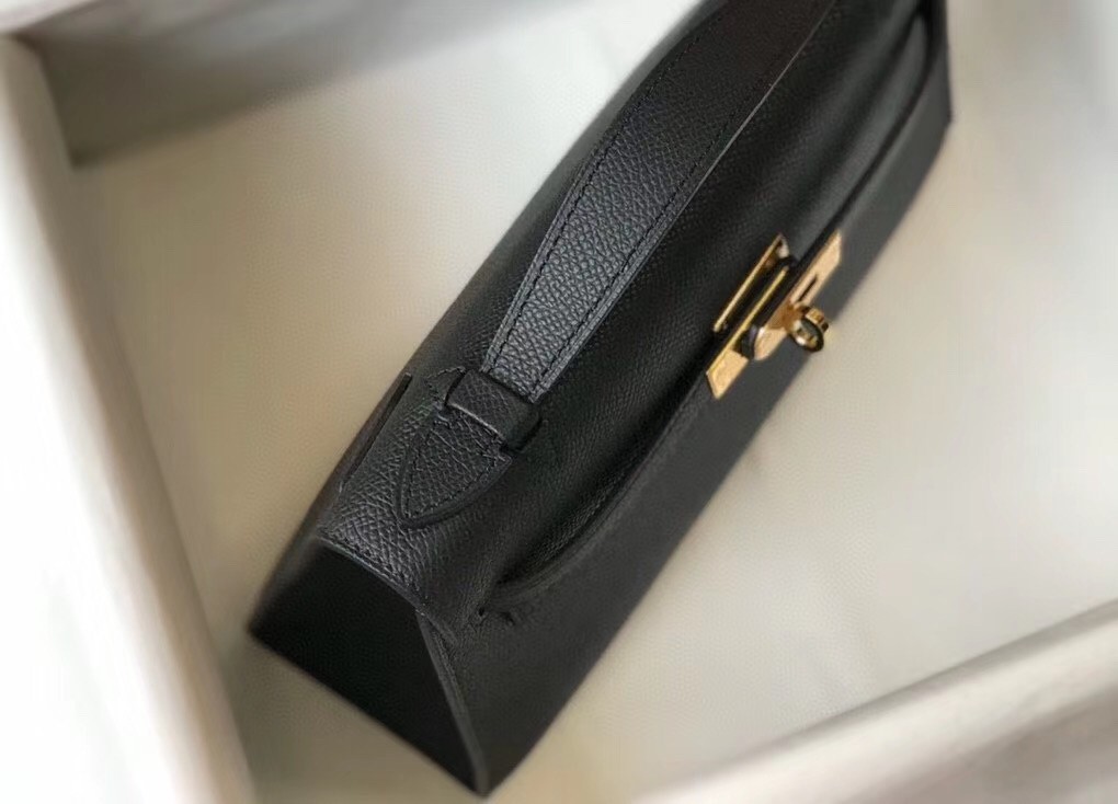 Hermes Kelly Pochette Bag In Black Epsom Leather