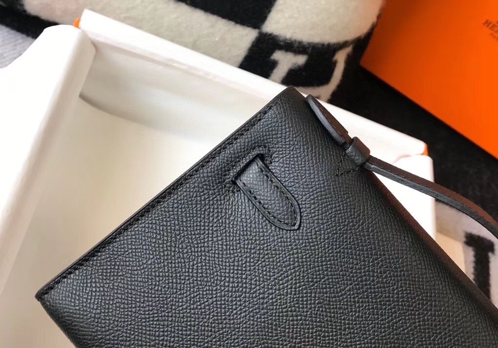 Hermes Kelly Pochette Bag In Black Epsom Leather