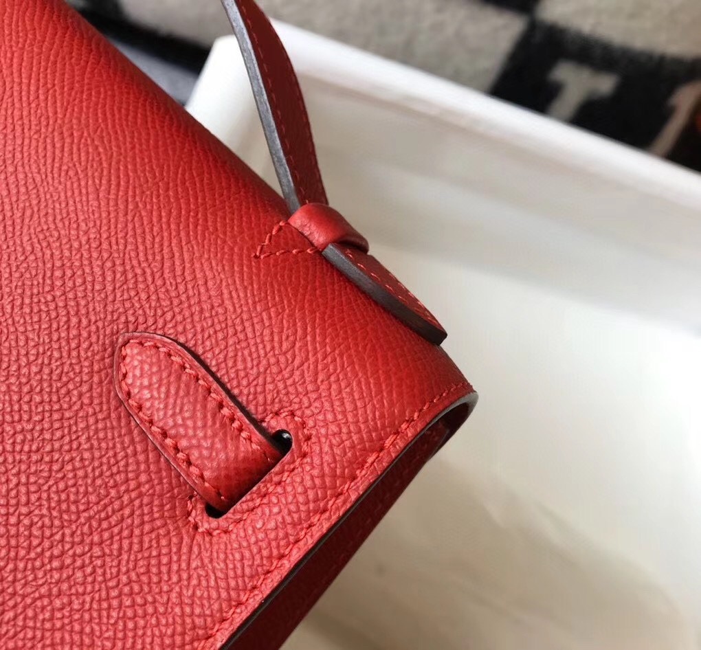 Hermes Kelly Pochette Bag In Red Epsom Leather