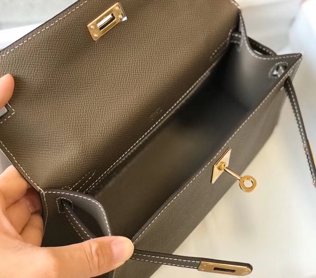 Hermes Kelly Pochette Bag In Taupe Grey Epsom Leather