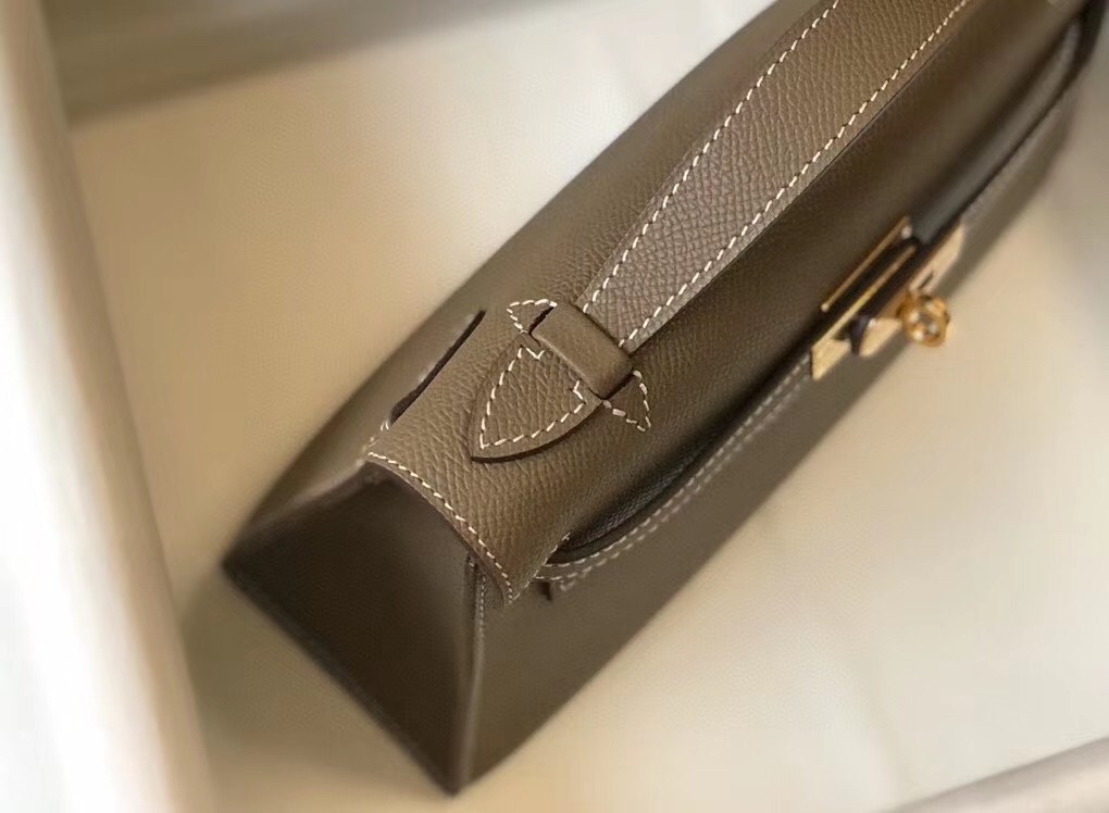 Hermes Kelly Pochette Bag In Taupe Grey Epsom Leather