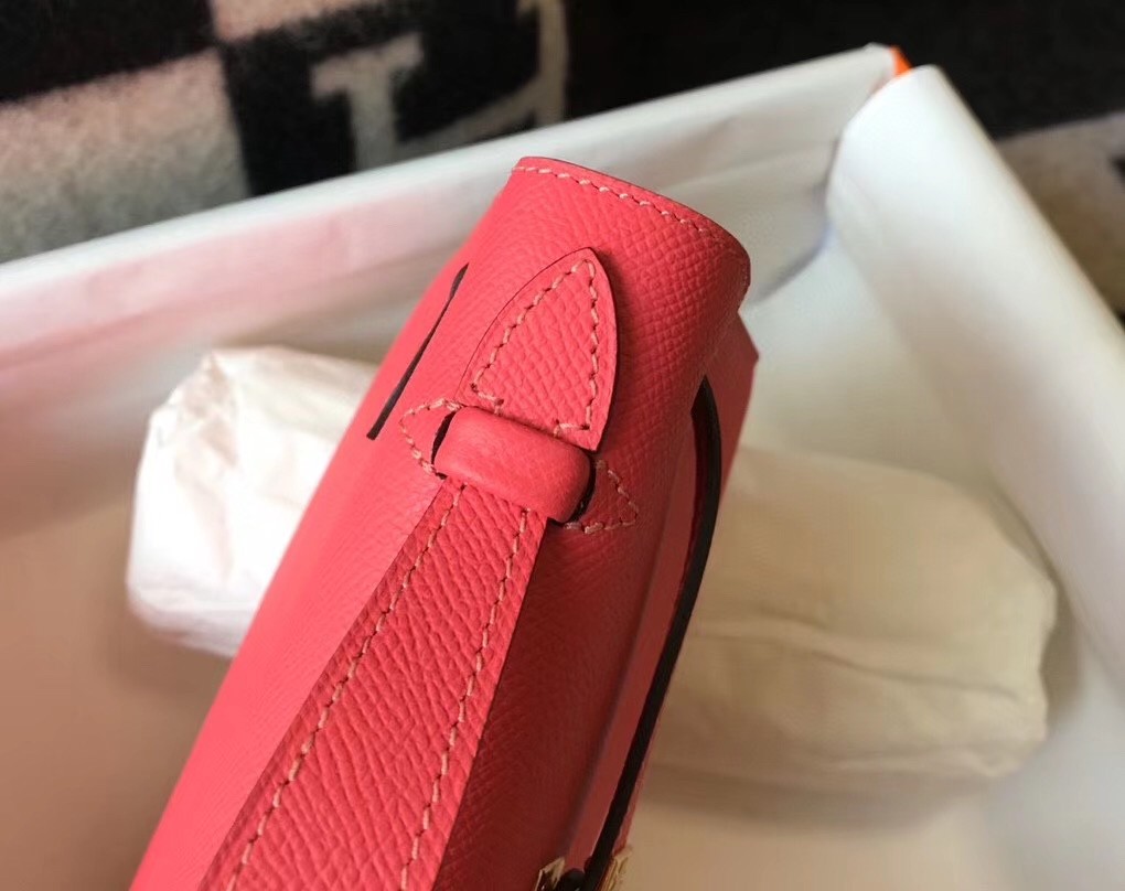 Hermes Kelly Pochette Bag In Rose Lipstick Epsom Leather