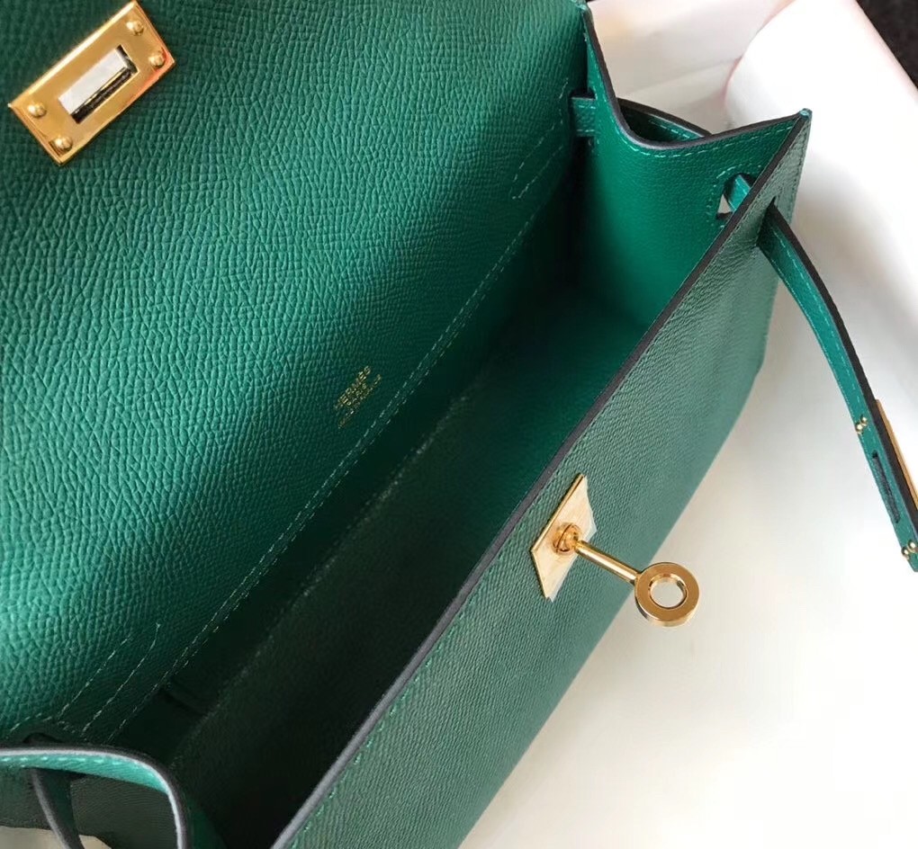 Hermes Kelly Pochette Bag In Vert Veronese Epsom Leather