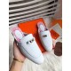 Hermes Oz Mules In White Calfskin Leather