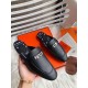 Hermes Oz Mules In Noir Calfskin Leather
