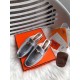 Hermes Oz Mules In Silver Metallic Calfskin