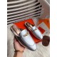Hermes Oz Mules In Silver Metallic Calfskin