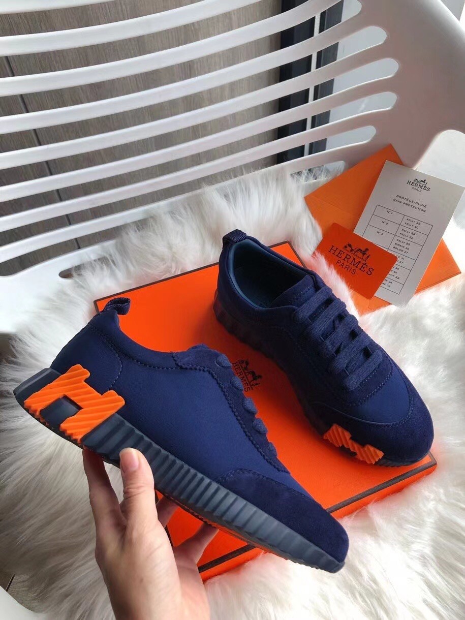 Hermes Bouncing Sneakers In Blue Canvas