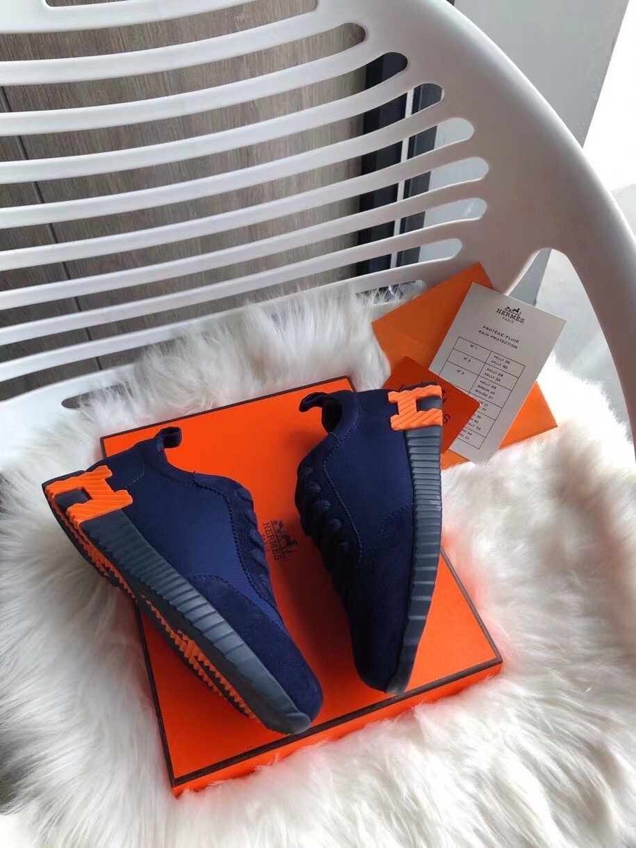 Hermes Bouncing Sneakers In Blue Canvas