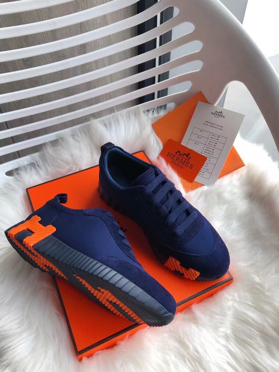 Hermes Bouncing Sneakers In Blue Canvas