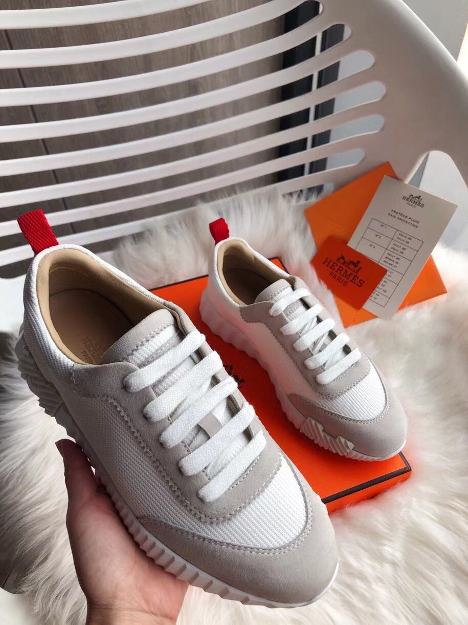 Hermes Bouncing Sneakers In White Canvas