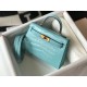 Hermes Kelly Mini II Bag In Blue Atoll Embossed Crocodile Calfskin