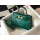Hermes Kelly Mini II Bag In Green Embossed Crocodile Calfskin