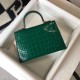 Hermes Kelly Mini II Bag In Green Embossed Crocodile Calfskin