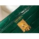 Hermes Kelly Mini II Bag In Green Embossed Crocodile Calfskin
