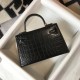 Hermes Kelly Mini II Bag In Black Embossed Crocodile Calfskin