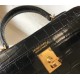 Hermes Kelly Mini II Bag In Black Embossed Crocodile Calfskin